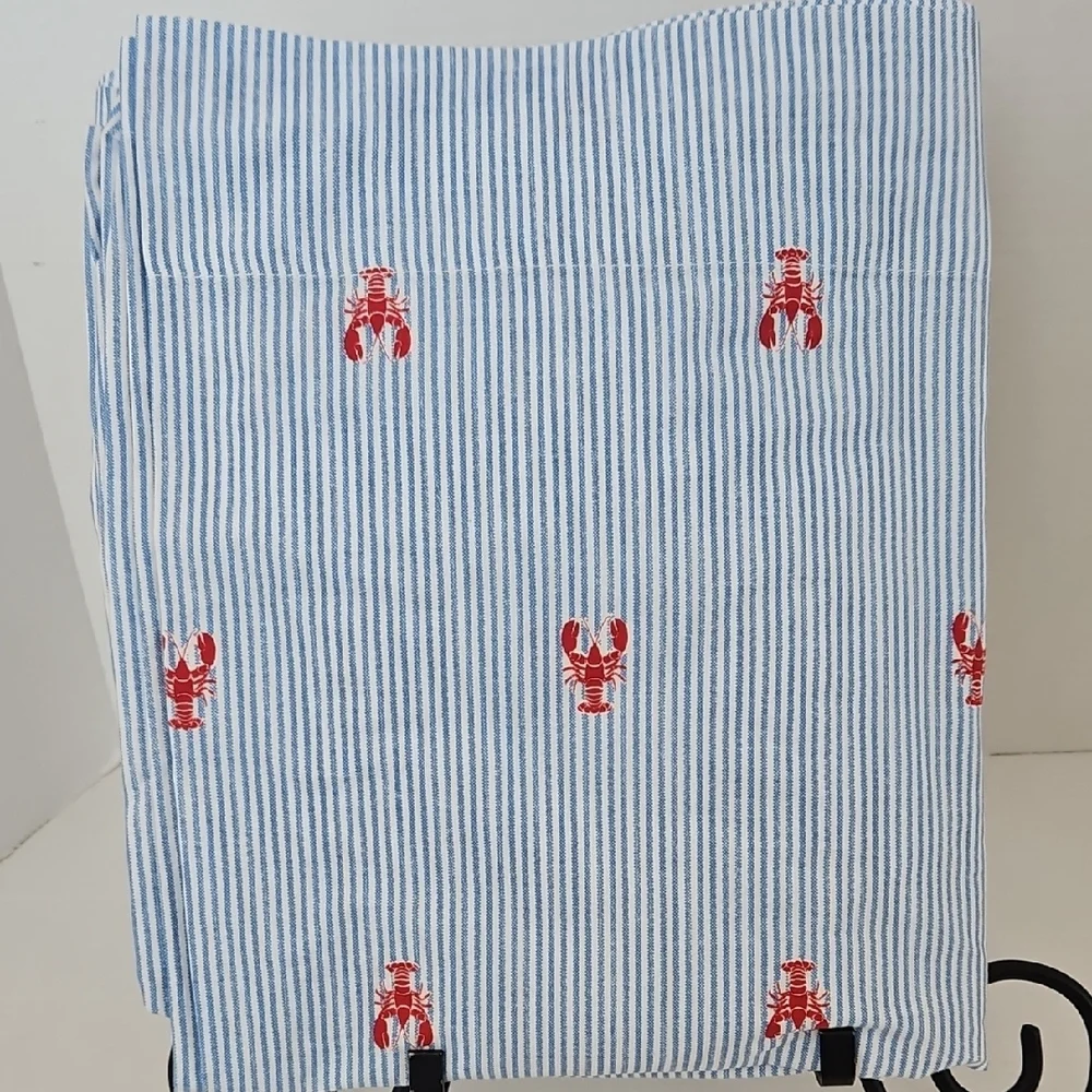 Tommy Hilfiger White Blue Stripes Red Nautical Lobster Cotton Twin Flat Sheet